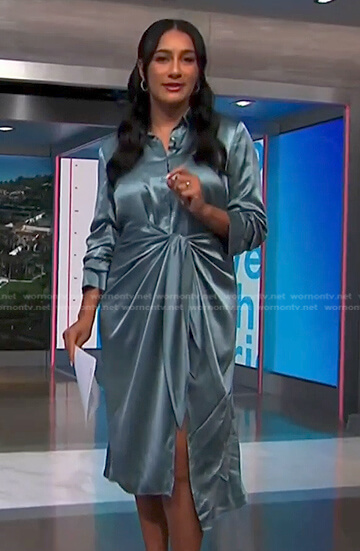 Morgan’s blue satin wrap shirtdress on NBC News Daily
