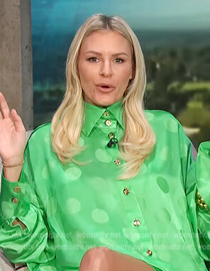 Morgan’s green satin polka dot dress on E! News Daily Pop