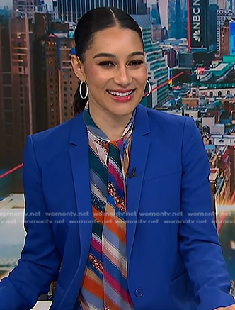 Morgan’s striped tie neck blouse on NBC News Daily