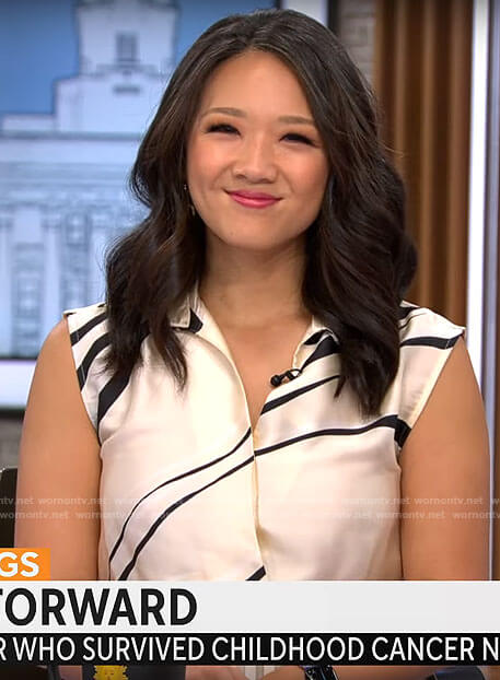 Nancy Chen’s wavy stripe pleated dress on CBS Mornings