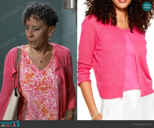 Nic + Zoe Easy Featherweight Linen Blend Cardigan in Watermelon worn by Stella Henry (Vernee Watson) on General Hospital