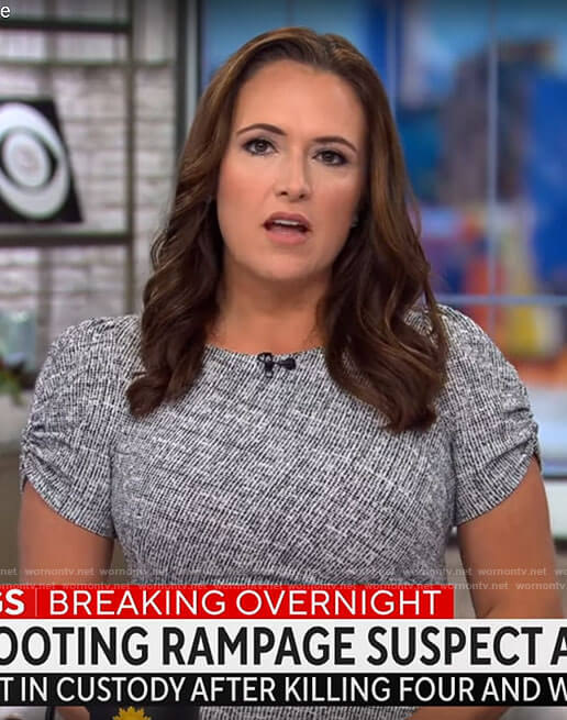Nikki Battiste’s grey ruched sleeve dress on CBS Mornings