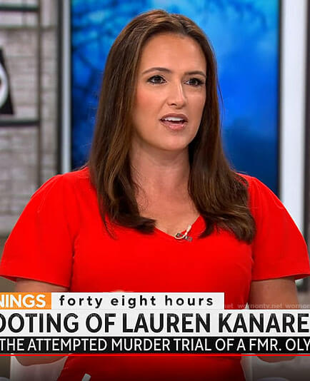 Nikki Battiste’s red v-neck dress on CBS Mornings