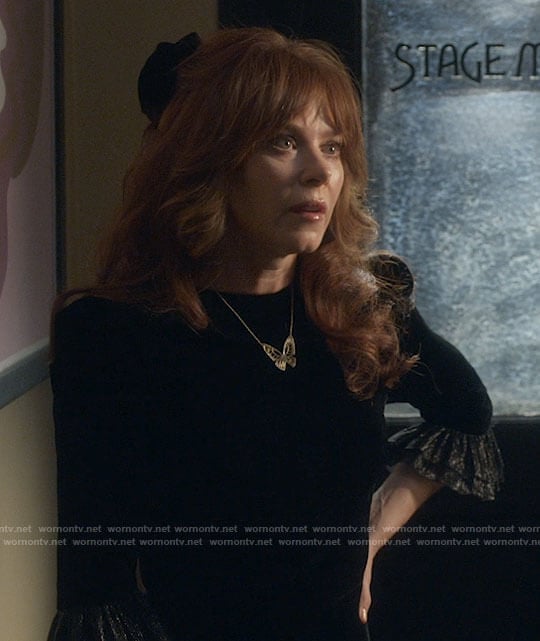 Nicky’s black velvet funeral dress on Monarch