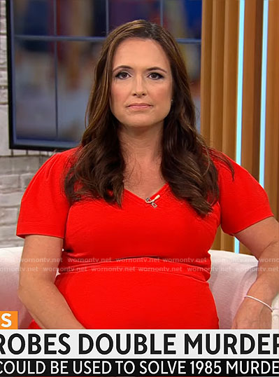 Nikki Battiste’s red v-neck dress on CBS Mornings
