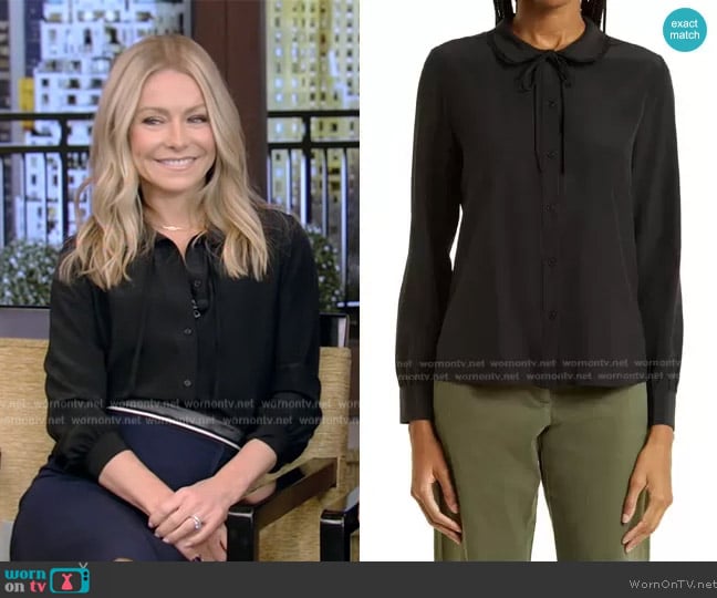 Nili Lotan Monet Tie Neck Silk Blouse worn by Kelly Ripa on Live with Kelly and Mark
