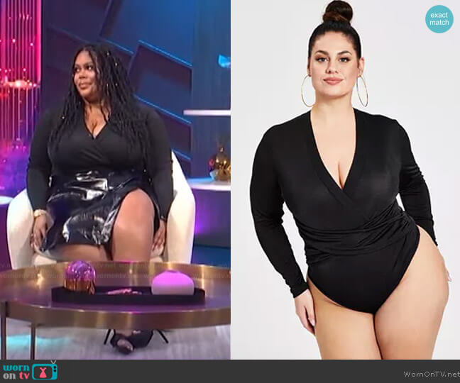 Nina Parker Trendy Plus Size Crossover Bodysuit worn by Nina Parker on E! News