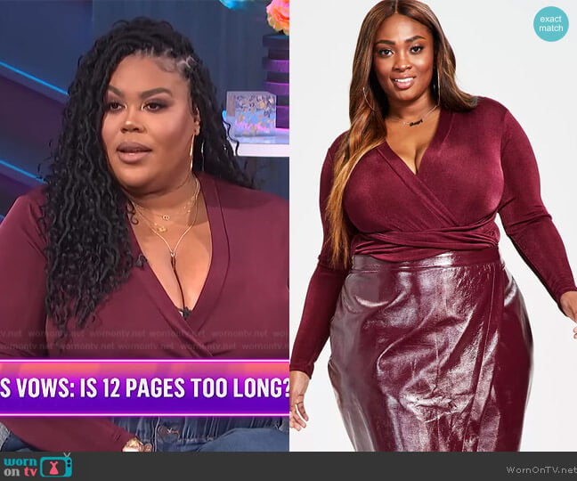 Nina Parker Trendy Plus Size Crossover Bodysuit worn by Nina Parker on E! News