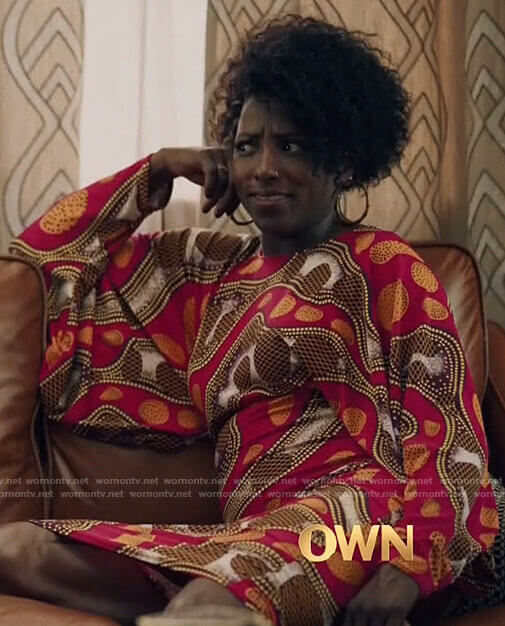 Nova’s red printed dress on Queen Sugar