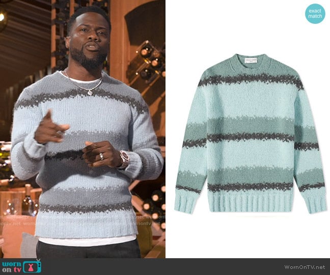 Officine Générale Marco Sweater in Celadon Charcoal worn by Kevin Hart on Hart to Heart