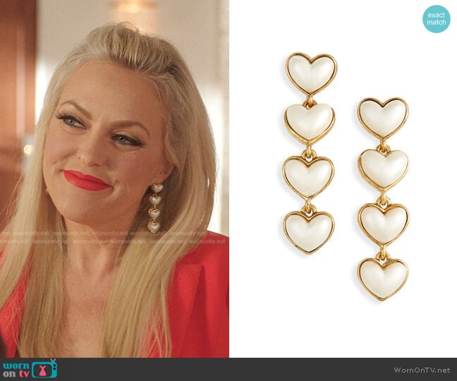 Sweetheart Imitation Pearl Drop Earrings Oscar de la Renta worn by Alexis Carrington (Elaine Hendrix) on Dynasty