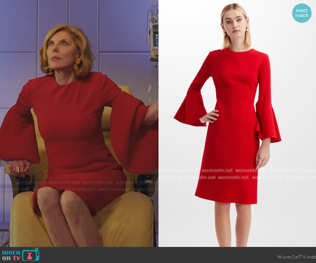 Oscar de la Renta Bell Sleeve Pencil Dress worn by Diane Lockhart (Christine Baranski) on The Good Fight