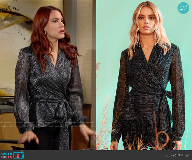 PatBO Lurex Wrap Top worn by Sally Spectra (Courtney Hope) on The Young and the Restless