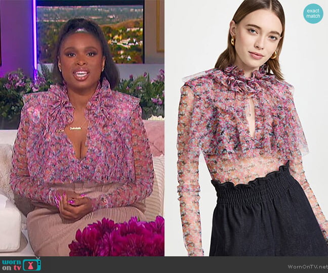 Philosophy di Lorenzo Serafini Printed Tulle Blouse worn by Jennifer Hudson on The Jennifer Hudson Show