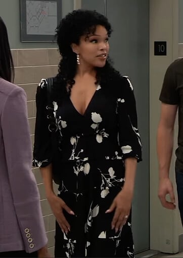 Portia black floral midi dress on General Hospital