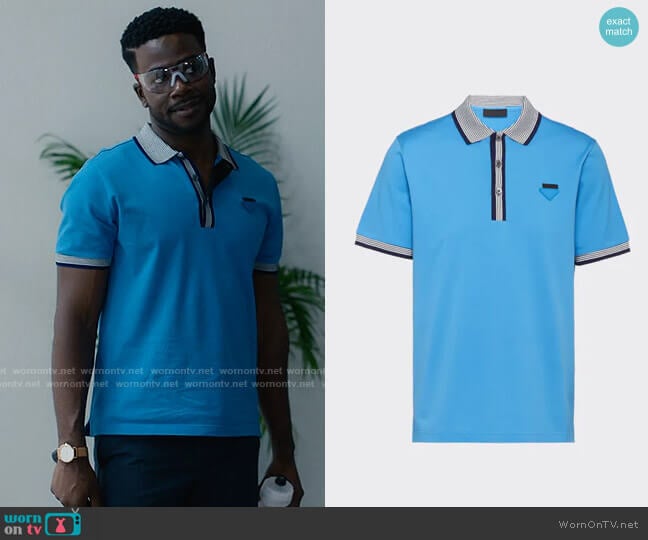 Prada Piqué polo shirt worn by Tyler Robinson (Bradley Gibson) on Partner Track