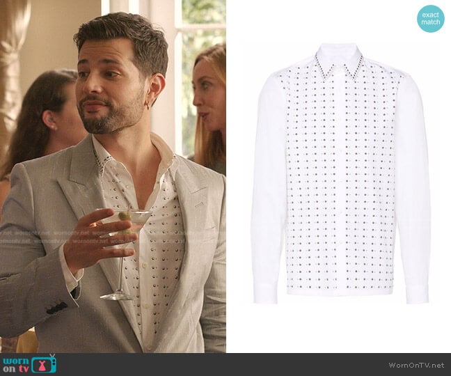Prada Stud-Embellished Button-Front Shirt worn by Sam Flores (Rafael de la Fuente) on Dynasty