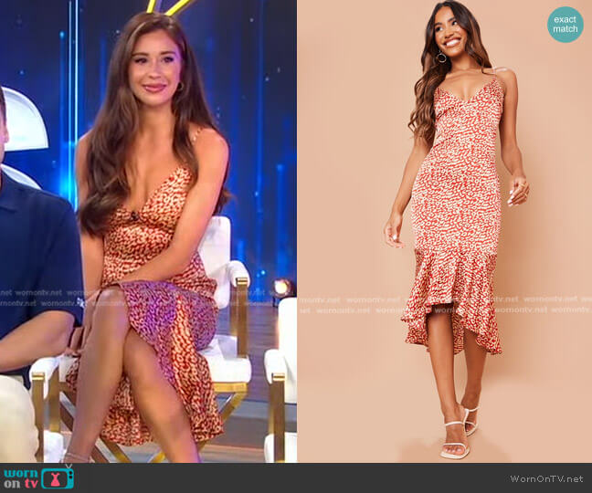 Pretty Little Thing Leopard Print Frill Hem Midi Dress worn by Gabby Windey on Good Morning America