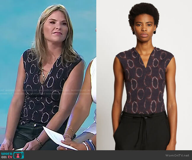 Proenza Schouler Tie Dye Smocked Top in Chocolate/White worn by Jenna Bush Hager on Today