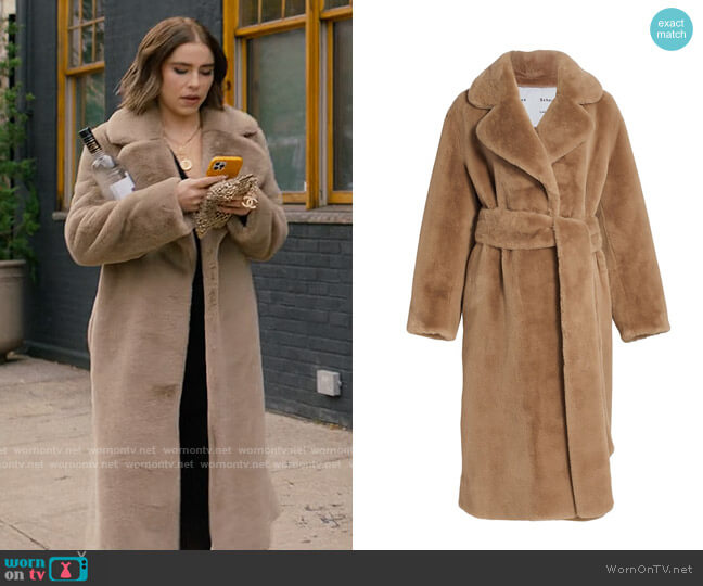 Proenza Schouler White Label Faux Fur Belted Coat worn by Rachel Friedman (Alexandra Turshen) on Partner Track