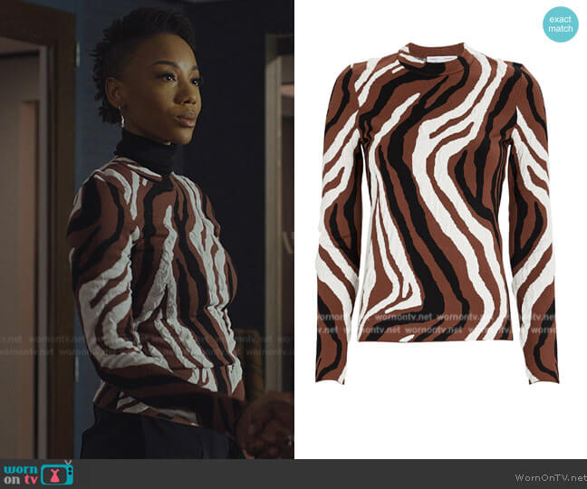 Proenza Schouler Zebra Knit Jacquard Top worn by Carmen Moyo (Charmaine Bingwa) on The Good Fight