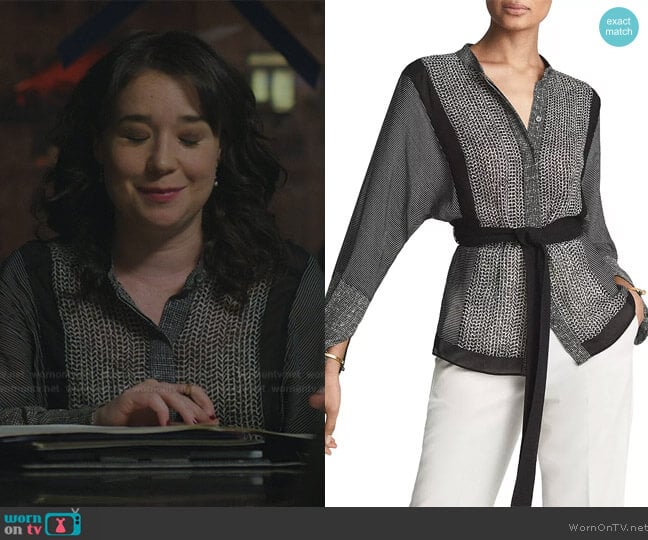 Reiss Kyria Mixed Print Tie Waist Top worn by Marissa Gold (Sarah Steele) on The Good Fight