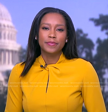 Rachel’s yellow twisted neckline dress on Good Morning America