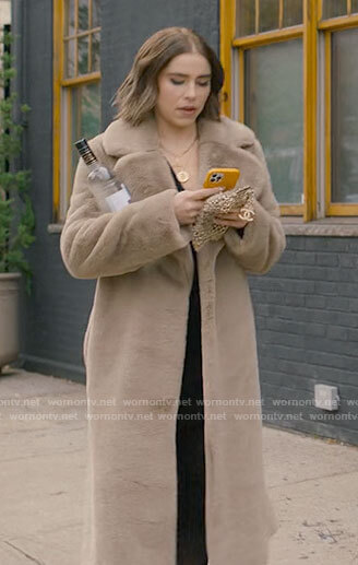 Rachel’s fur wrap coat on Partner Track