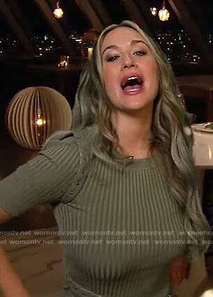 Rachel’s green ribbed mixed media dress on Live with Kelly and Ryan