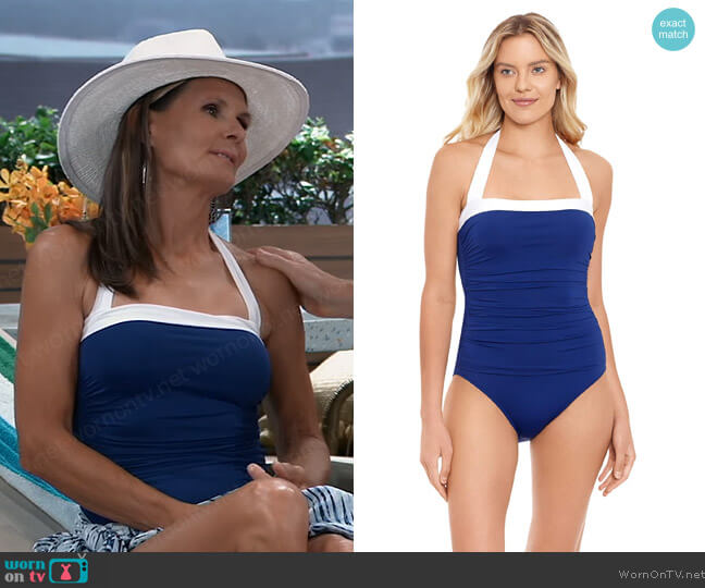 Lauren Ralph Lauren Bel Air Shirred Bandeau One-Piece worn by Lucy Coe (Lynn Herring) on General Hospital