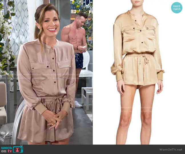 Ramy Brook Dale Romper in Sand worn by Chelsea Lawson (Melissa Claire Egan) on The Young and the Restless