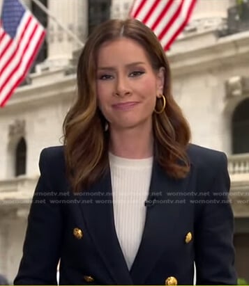 Rebecca’s navy double breasted blazer on Good Morning America