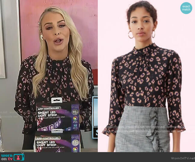 Rebecca Taylor Leopard Print Top worn by Saddie Murray' on Extra