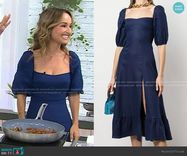 Reformation Belgium Puff-Sleeve Dress in Danube worn by Giada De Laurentiis on Today