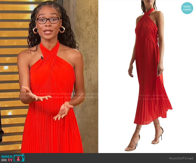 Reiss Roya Pleated Midi-Dress worn by Zuri Hall on Access Hollywood