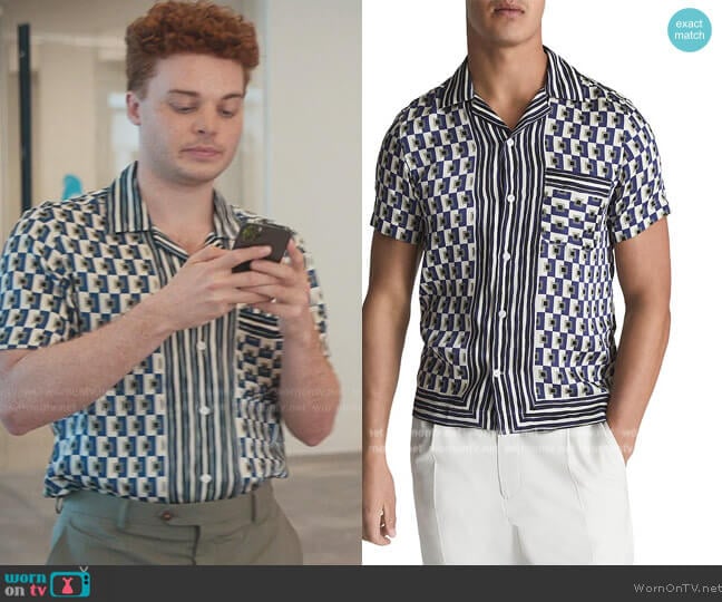Reiss Lavern Short Sleeve Geo Print Sleeve Shirt