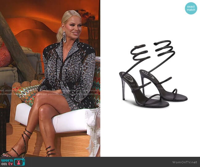 Rene Caovilla Snake Strass Stiletto Sandals in Black worn by Caroline Stanbury (Caroline Stanbury) on The Real Housewives of Dubai