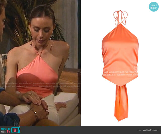 Retrofete Doris Silk Halter Tie Back Top worn by Gabriela Windey on The Bachelorette