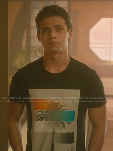 Robby black palm tree print tee on Cobra Kai