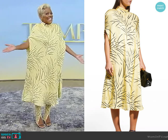 Rodarte Leaf-Print Silk Jacquard Midi Cape Dress worn by Tamron Hall on Tamron Hall Show