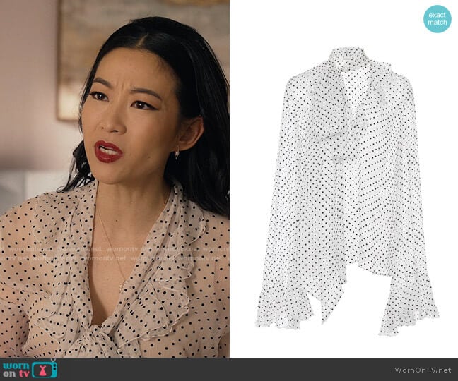 Rodarte Polka Dot Chiffon Blouse worn by Ingrid Yun (Arden Cho) on Partner Track