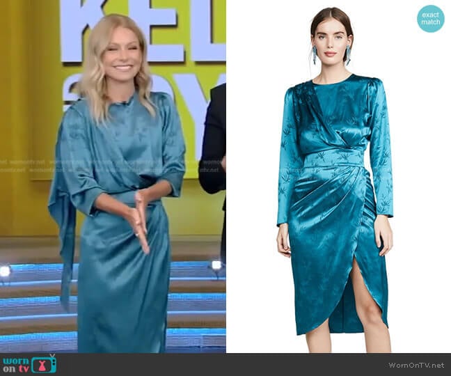 Ronny Kobo in Teal Jade Dress worn by Kelly Ripa on Live with Kelly and Mark
