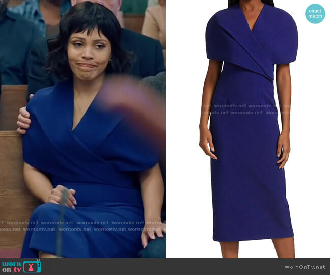 Safiyaa Pleated Wrap Bodice Midi Dress worn by Parker Campbell (Amirah Vann) on Queen Sugar