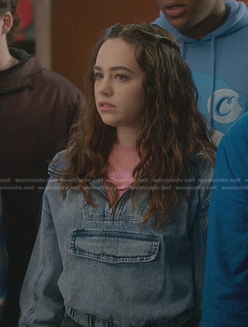 Samantha’s denim cropped hoodie on Cobra Kai