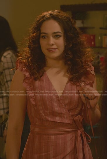 Samantha’s pink striped ruffled dress on Cobra Kai