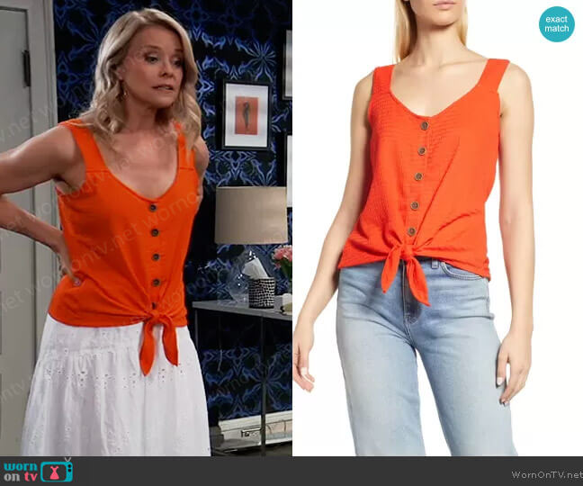 Sanctuary Golden Hour Tie Hem Tank worn by Felicia Scorpio (Kristina Wagner) on General Hospital