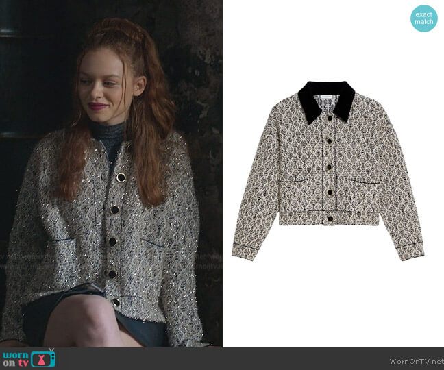 Sandro Jazy Contrast Collar Wool-Lurex Tweed Jacket worn by Beatrix (Sadie Soverall) on Fate The Winx Saga