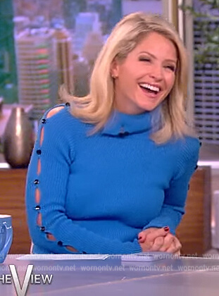 Sara’s blue button sleeve midi dress on The View