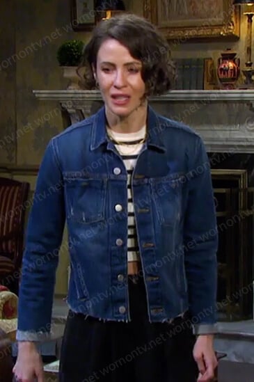 Sarah’s raw hem denim jacket on Days of our Lives