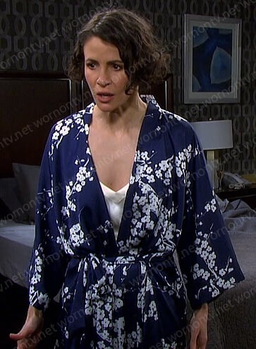 Sarah’s navy floral robe on Days of our Lives
